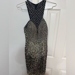 Glamorous Black and Silver Beaded Prom Dress